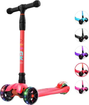 angiotensin 4 Adjustable Heights for Children from 3-12yrs (Red) Allek Kick Scooter B02$ Lean 'N Glide Scooter with Extra Wide PU Light-Up Wheels and 