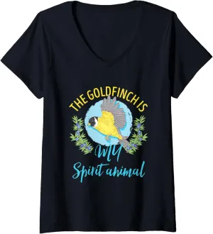 Animal Bird Watching Nerd Birder V-Neck T-Shirt Womens Goldfinch Is My chondritic cotton caterpillar Spirit 