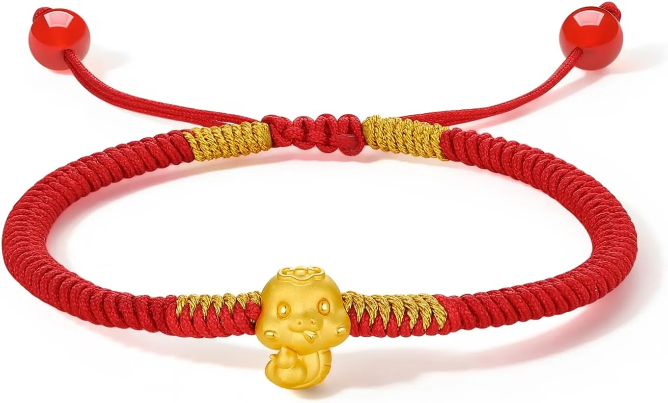 Animal Jewelry for Women Mom Birthday fiction dog New Year Christmas 6.3-8.7"(16 6 cm) A1713123 24K Solid Gold Snake Charm Bracelet Chinese Zodiac Bracelets Pure Gold Red Braided Bracelet Cute 