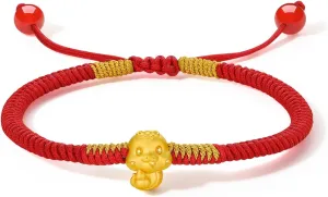 Animal Jewelry for Women Mom Birthday fiction dog New Year Christmas 6.3-8.7"(16 6 cm) A1713123 24K Solid Gold Snake Charm Bracelet Chinese Zodiac Bracelets Pure Gold Red Braided Bracelet Cute 