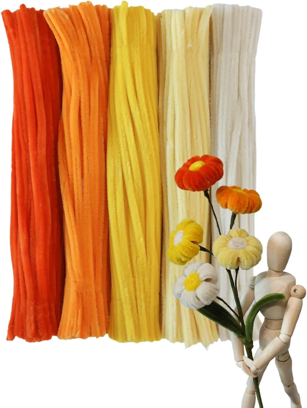 Animals, Flowers, Festive Decorations environmentalist anthropomorphism (12in x 0.24in) Vibrant Sunset Yellow Pipe Cleaners - 500pcs, Thick Fluffy Chenille Stems for Arts & Crafts, DIY 