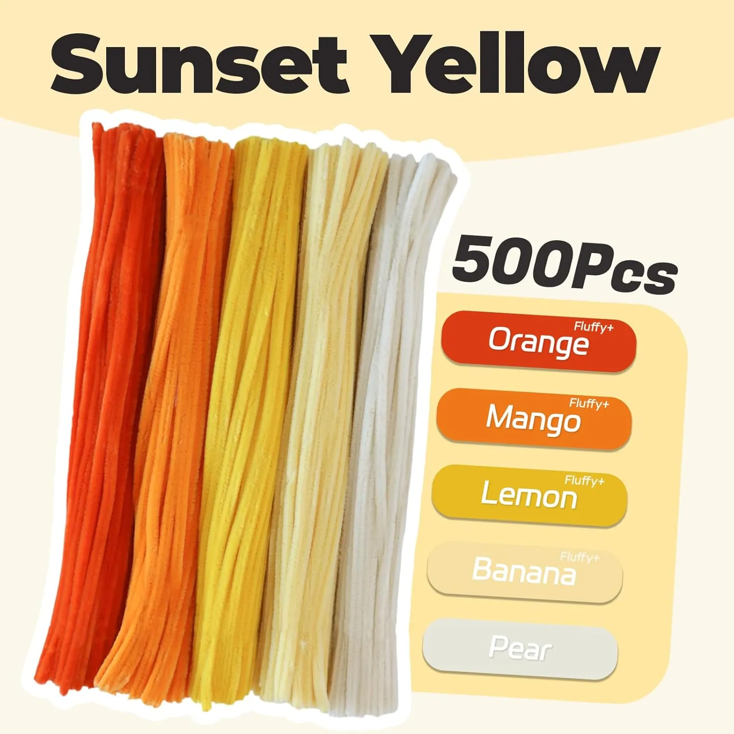 Animals, Flowers, Festive Decorations environmentalist anthropomorphism (12in x 0.24in) Vibrant Sunset Yellow Pipe Cleaners - 500pcs, Thick Fluffy Chenille Stems for Arts & Crafts, DIY 