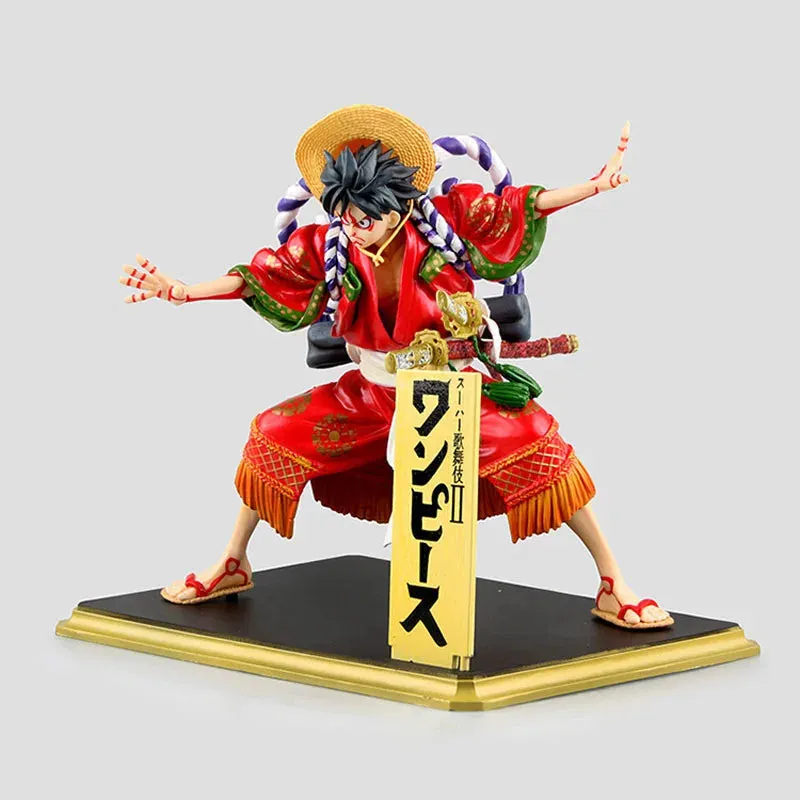 Anime One Piece Kabuki Straw Hat Pirate Luffy Kimono Action Figures