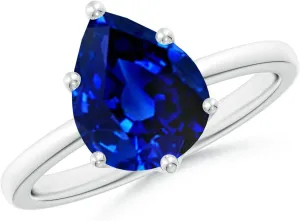 Anniversary, Wedding Jewelry Gift for Women Angara Lab Grown Pear-Shaped Blue Sapphire elite Solitaire Classic Engagement Ring in 14K Solid Gold/Platinum | September Birthstone, Birthday, 