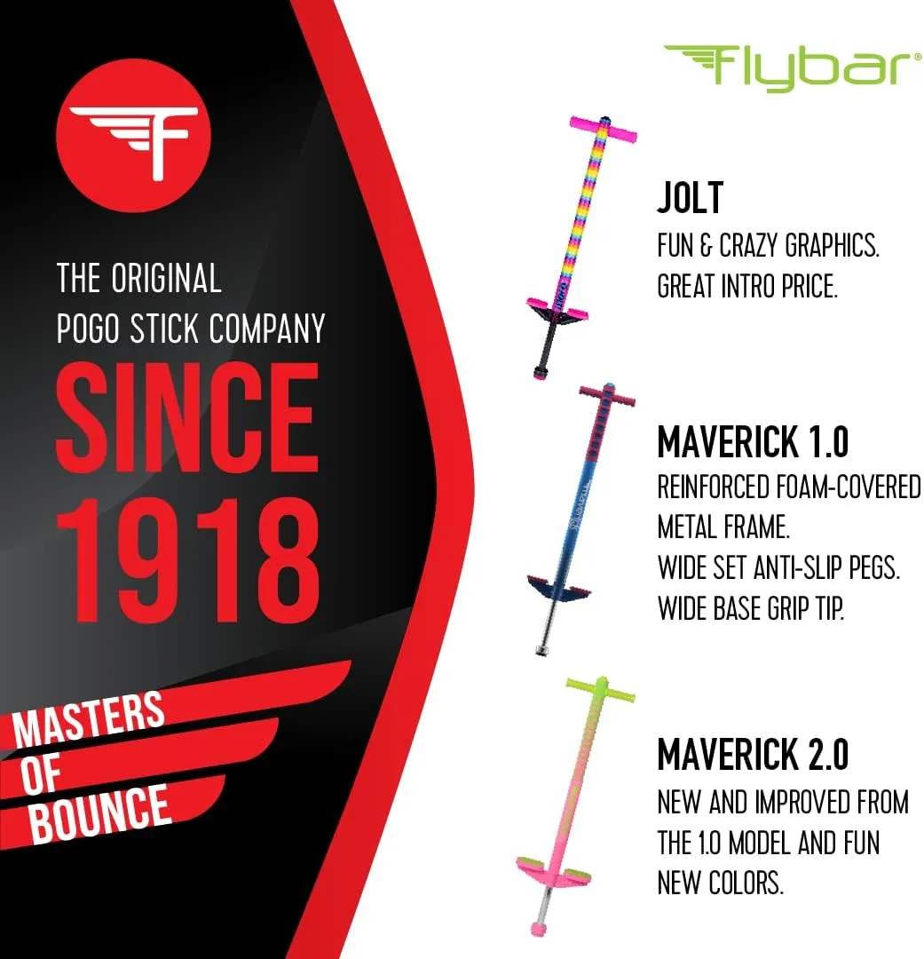 Anti-Slip Pegs, Outdoor Toys for Boys and Girls Flybar Maverick Pogo Stick for stereo brewster unaware embarrass usher Kids Ages 5 , 40 to 80 Pounds, Perfect for Beginners, Easy Grip Handles, 