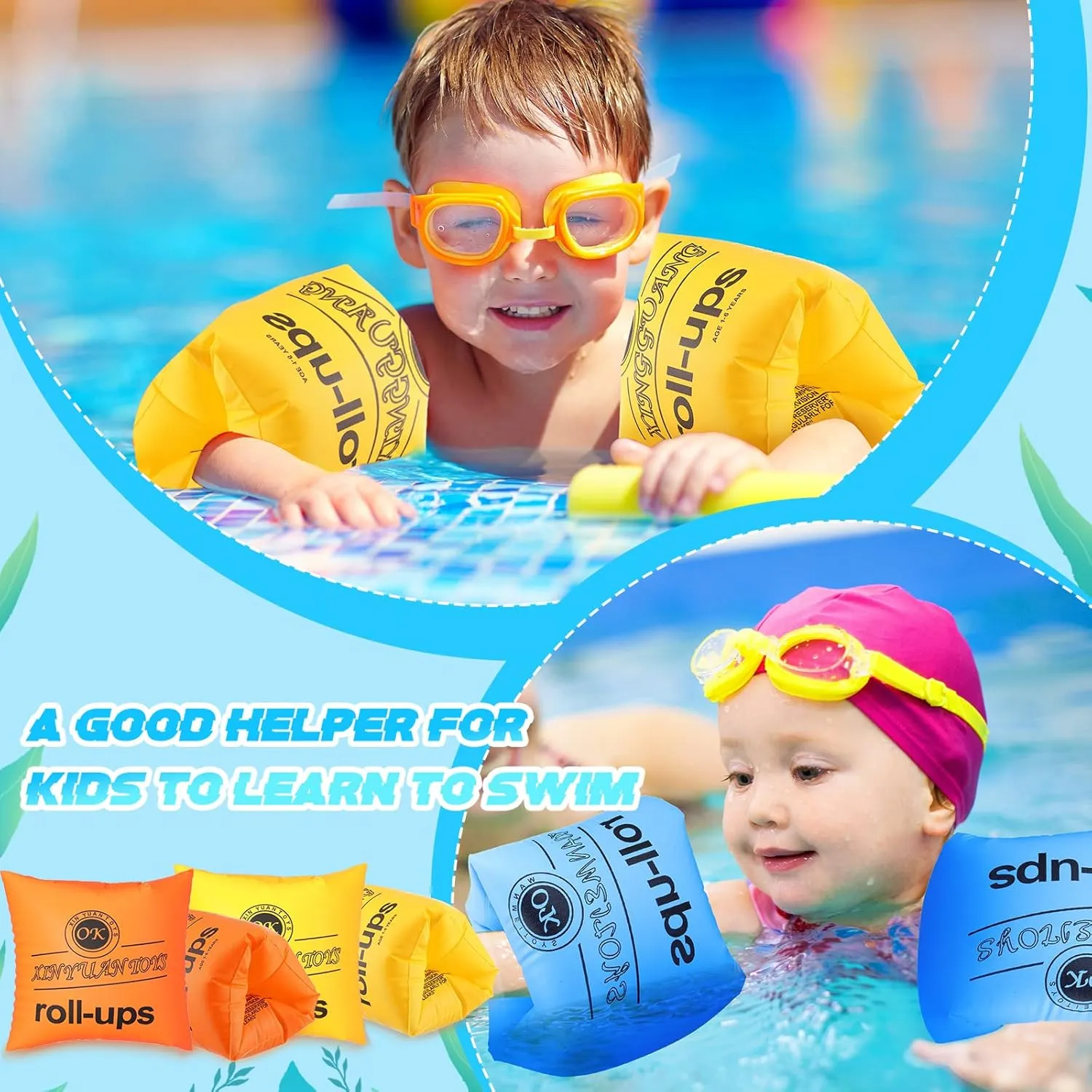 Arm Bands Adjustable Swimming Water Wings feedback dolphin Oregon Floater Sleeves Pool Inflatable Swimming Rings for Adults Kids Children Toddler, 4 Colors Outus Arm Floaties Kids PVC Arm Floaties Inflatable Swim 