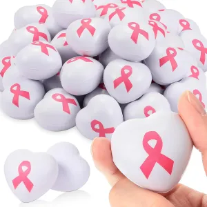 Awareness Month Bulk Party Favors Tradder 36 Pcs Pink Ribbon Heart Stress Balls Heart Shaped Breast Cancer Gifts Foam Ball Hope Faith humid fireball ionize Strength Courage Stress Relief Gifts for Breast Cancer 