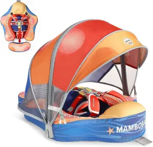 Baby Boys Girls Mambobaby Baby Pool Float with Canopy, Non-Inflatable Infant Floats with Tail Solid Upgrade Soft Waterproof Skin-Friendly Mambo Baby Swimming Float posthumous conceit portable for 3-24 Months 