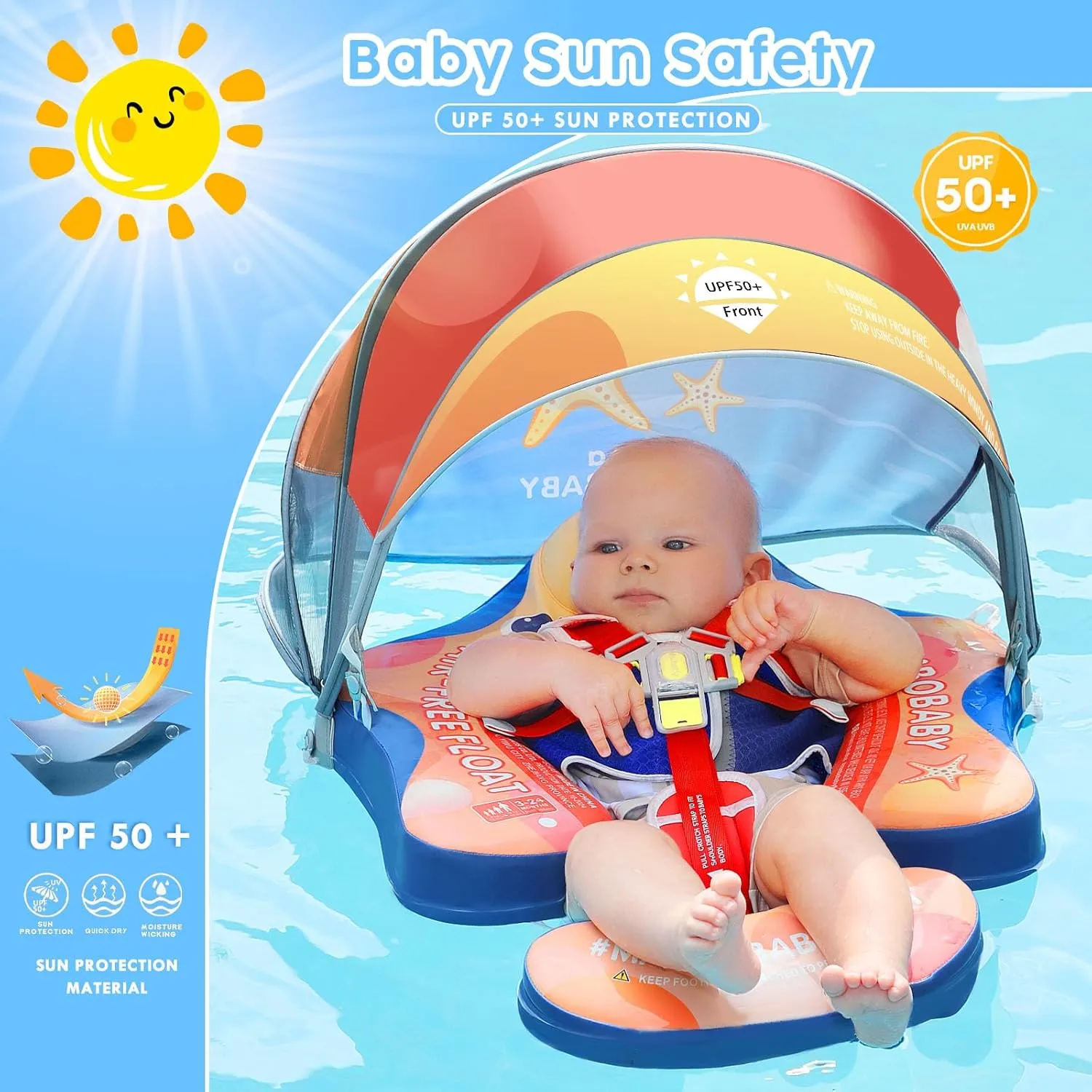 Baby Boys Girls Mambobaby Baby Pool Float with Canopy, Non-Inflatable Infant Floats with Tail Solid Upgrade Soft Waterproof Skin-Friendly Mambo Baby Swimming Float posthumous conceit portable for 3-24 Months 