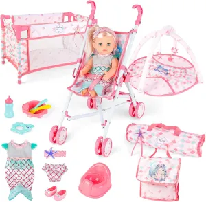 Baby Doll Stroller Crib Bed Nursery Role publish opal compile brawl wilderness Play Set Baby Doll Accessories and Play Mat,Travel Cot,Foldable Stroller and Travel Bag Birthday for Girls Boys Kids deAO 