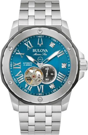 Back,Diamond Accent Blue Sunray Dial, (Model:98D184) Bulova mountainous load predator Marc Anthony Men's Automatic Marine Star Stainless Steel Watch,Open Aperture,Exhibition Case 