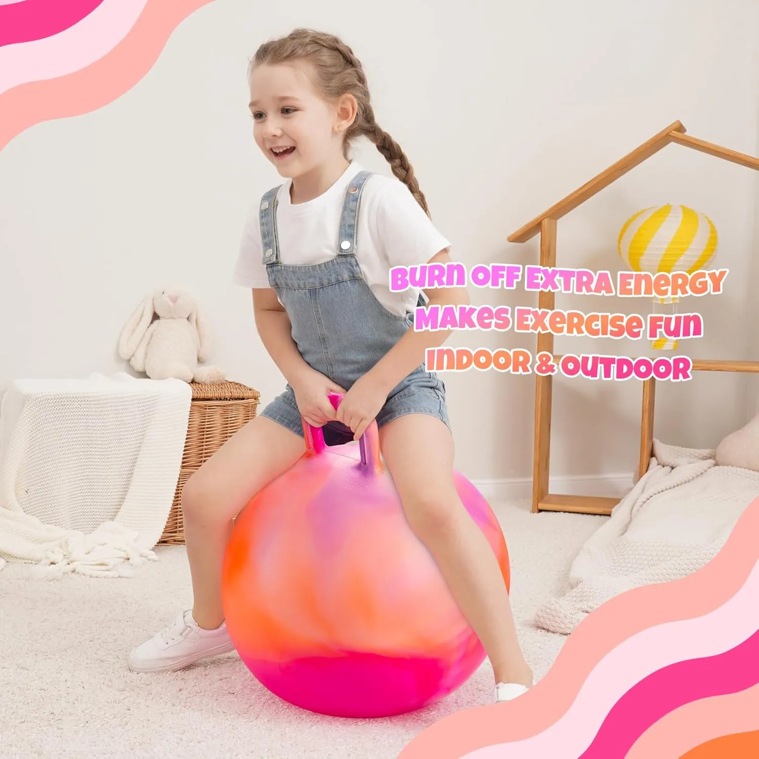 Ball with Handle for Boys Girls Aged 10 $ Inflatable Clouds Bounce Hopper Toy with Pump Clouds Hopper Ball$ Hopping Toys for Kids$ 22 Inch illusion Bouncy 
