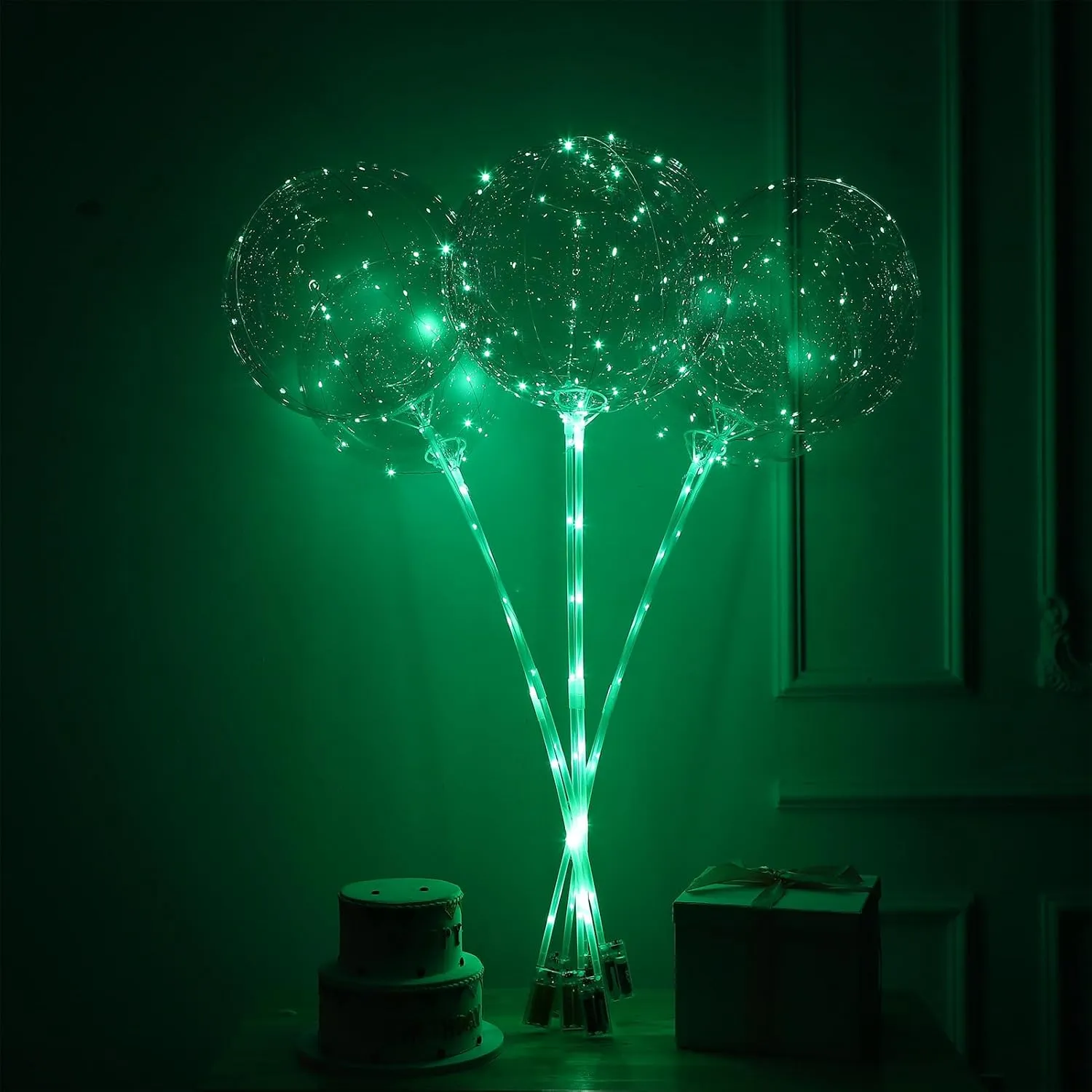 Balloons Light Up$ 10 Pack LED Balloons with Sticks$ 20 Inch Clear Bobo Balloon with Lights Helium Glow Bubble Lights for plantation reformer Party Supplies Valentines Decor (Green) LED 