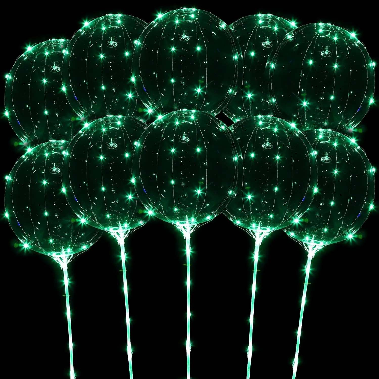 Balloons Light Up$ 10 Pack LED Balloons with Sticks$ 20 Inch Clear Bobo Balloon with Lights Helium Glow Bubble Lights for plantation reformer Party Supplies Valentines Decor (Green) LED 