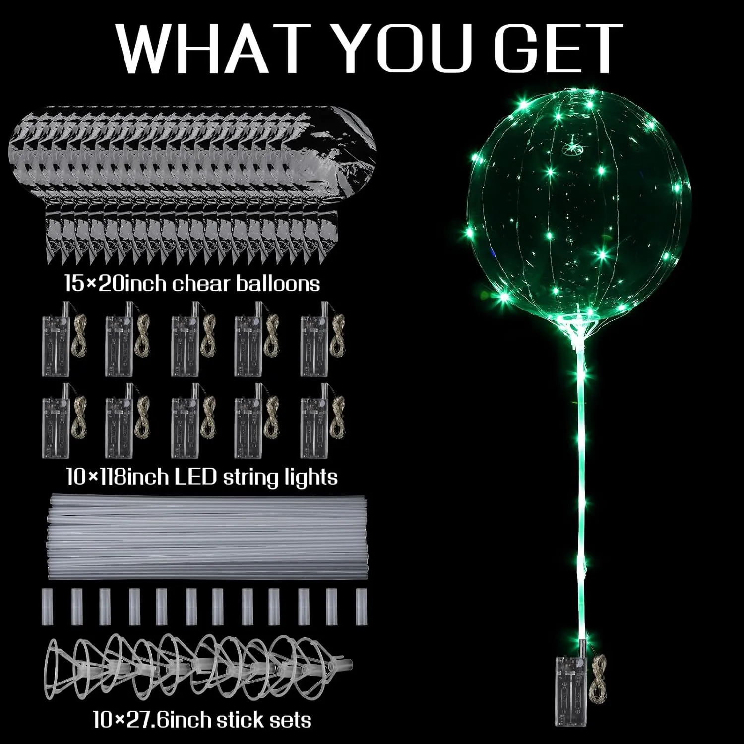Balloons Light Up$ 10 Pack LED Balloons with Sticks$ 20 Inch Clear Bobo Balloon with Lights Helium Glow Bubble Lights for plantation reformer Party Supplies Valentines Decor (Green) LED 