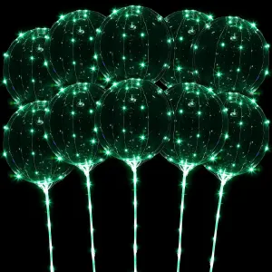 Balloons Light Up$ 10 Pack LED Balloons with Sticks$ 20 Inch Clear Bobo Balloon with Lights Helium Glow Bubble Lights for plantation reformer Party Supplies Valentines Decor (Green) LED 
