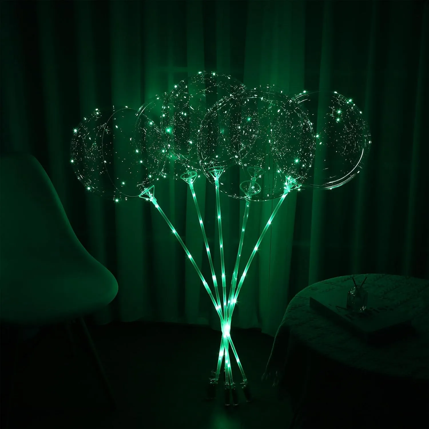 Balloons Light Up$ 10 Pack LED Balloons with Sticks$ 20 Inch Clear Bobo Balloon with Lights Helium Glow Bubble Lights for plantation reformer Party Supplies Valentines Decor (Green) LED 
