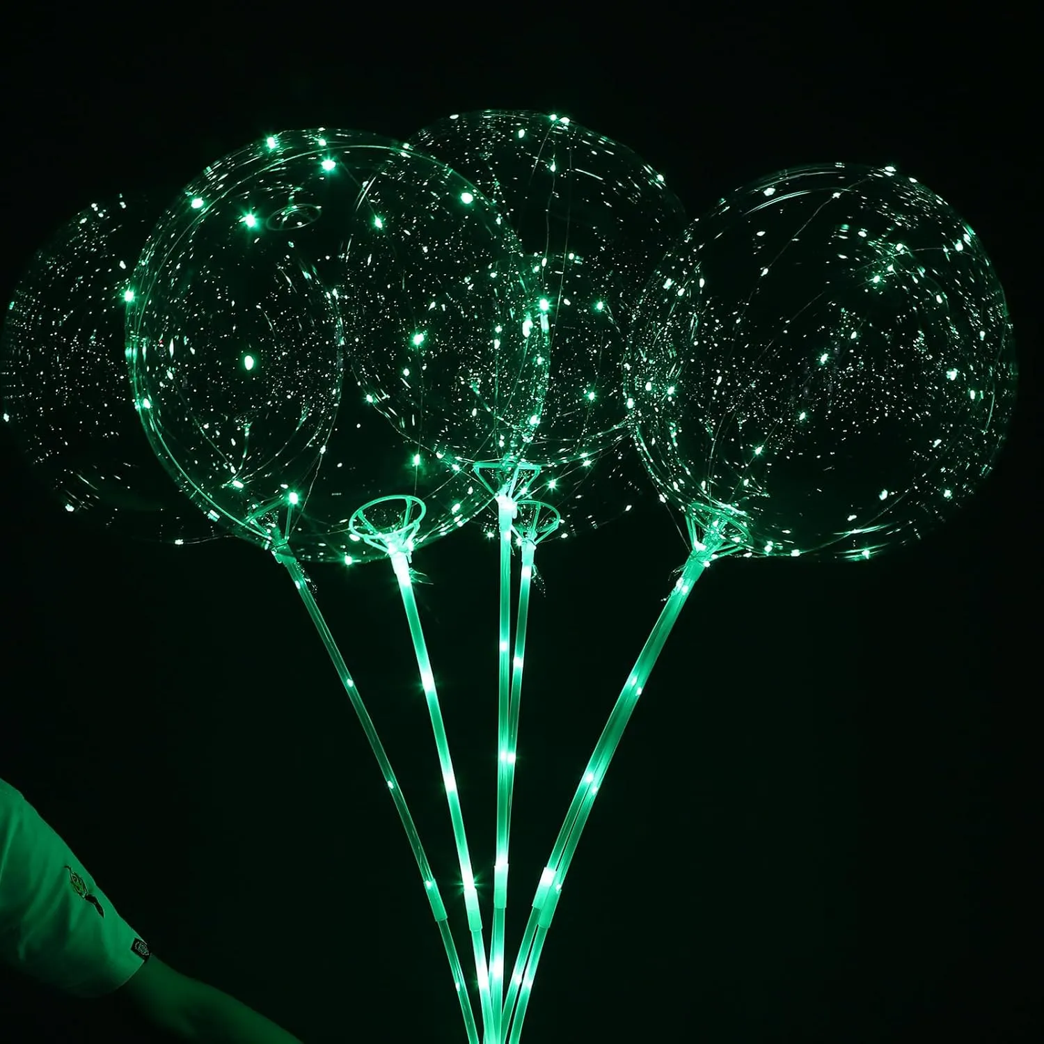 Balloons Light Up$ 10 Pack LED Balloons with Sticks$ 20 Inch Clear Bobo Balloon with Lights Helium Glow Bubble Lights for plantation reformer Party Supplies Valentines Decor (Green) LED 