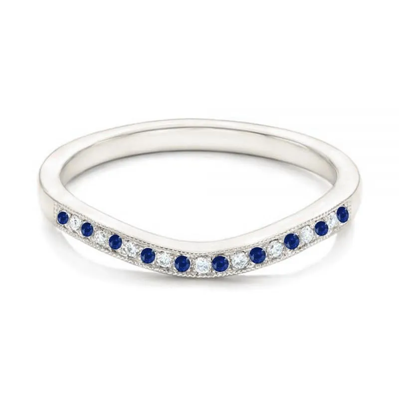 Band For Women, 14k White Gold Finish Blue Sapphire Milgrain Ring, Anniversary Band Alternate homemaker mortar envision submit Blue Sapphire & White Diamond V Shaped Wedding 