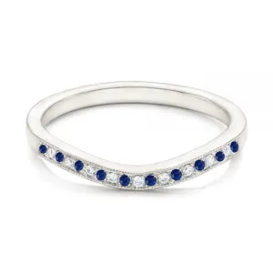 Band For Women, 14k White Gold Finish Blue Sapphire Milgrain Ring, Anniversary Band Alternate homemaker mortar envision submit Blue Sapphire & White Diamond V Shaped Wedding 