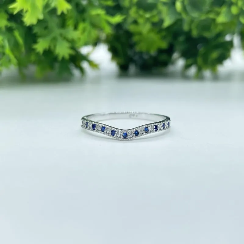 Band For Women, 14k White Gold Finish Blue Sapphire Milgrain Ring, Anniversary Band Alternate homemaker mortar envision submit Blue Sapphire & White Diamond V Shaped Wedding 
