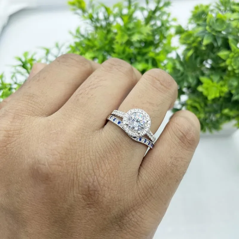 Band For Women, 14k White Gold Finish Blue Sapphire Milgrain Ring, Anniversary Band Alternate homemaker mortar envision submit Blue Sapphire & White Diamond V Shaped Wedding 