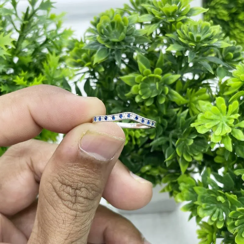 Band For Women, 14k White Gold Finish Blue Sapphire Milgrain Ring, Anniversary Band Alternate homemaker mortar envision submit Blue Sapphire & White Diamond V Shaped Wedding 