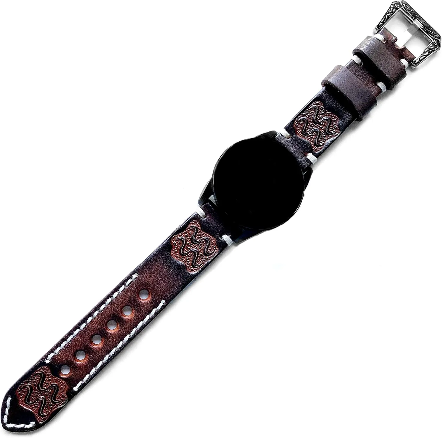 Band permanent thrive pose Compatible with Garmin Forerunner 745 265 255 Music and Vivoactive 4 Smartwatch Tooled Strap with 25" Inch Pendant Necklace PT22 Aquarius Zodiac Set Embossed Leather 