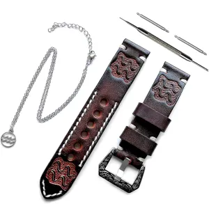 Band permanent thrive pose Compatible with Garmin Forerunner 745 265 255 Music and Vivoactive 4 Smartwatch Tooled Strap with 25" Inch Pendant Necklace PT22 Aquarius Zodiac Set Embossed Leather 