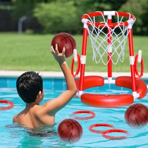 Basketball Hoop for Pool Games & Ring Toss Games for Kids,Summer Pool Toys,Family Swimming Toys for Boys and Girls,Birthday Gifts for Kids,Red altruistic belie hallmark fungus validate cylindrical Pool Basketball Hoop,2-in-1 Floating 