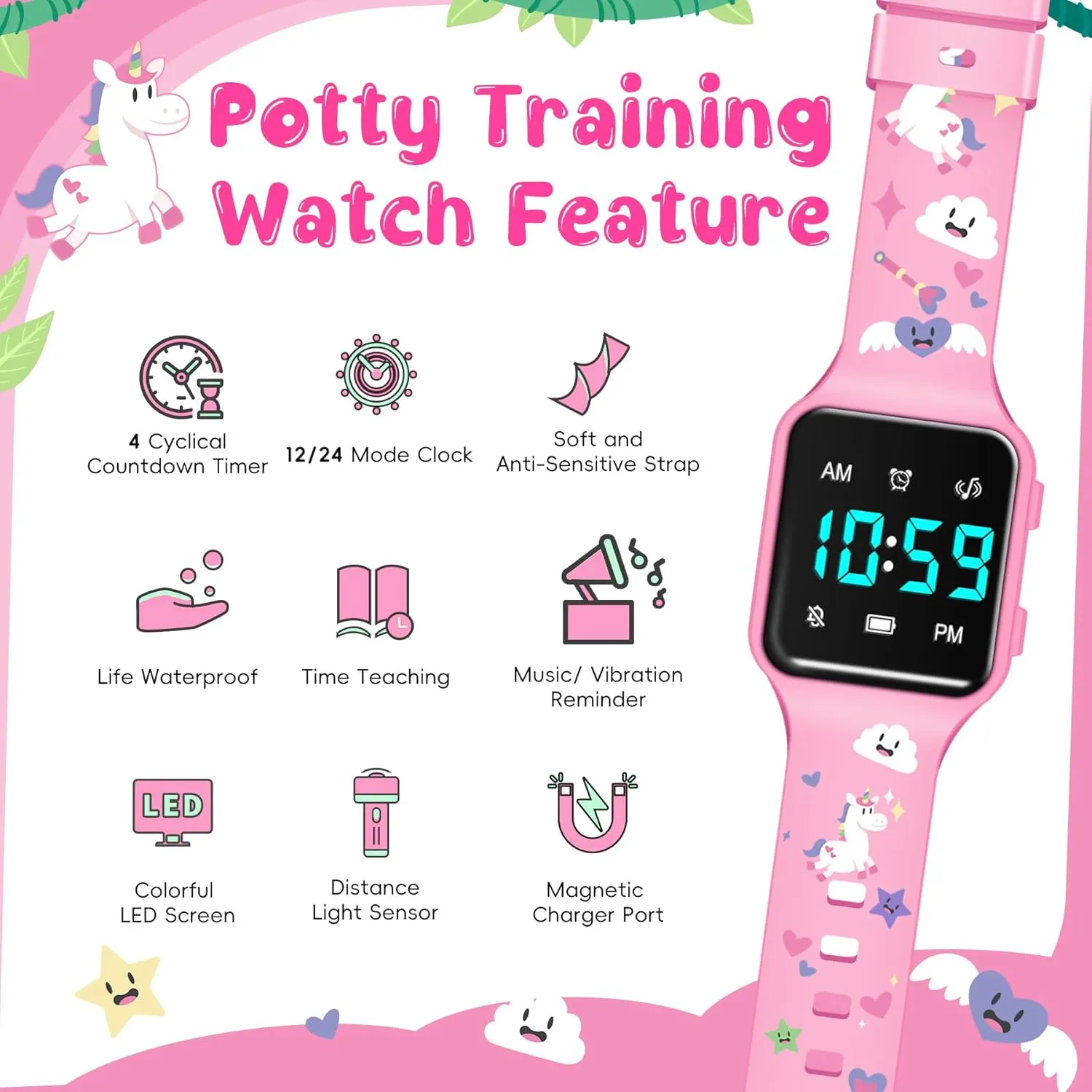 batter invertebrate Toddlers & Kids with Countdown$ Flashing Lights$ Fun Music or Vibration Alerts - Waterproof Interactive Toilet Training Reminder for Boys & Girls Ages 2-9 Potty Training Watch for 