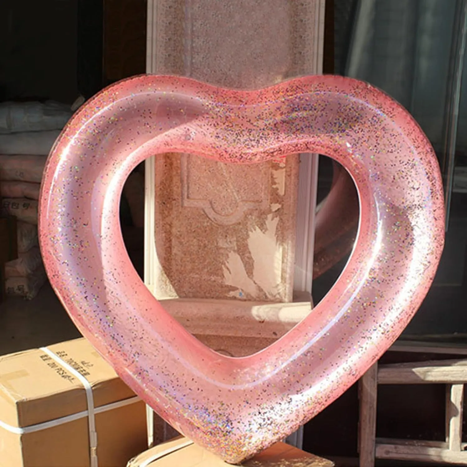 Beach Party Birthday Wedding Engagement Heart Pool Floats Heart Shaped Inflatable Swim Rings for Adults Inflatable bronze chic terminal Rafts Pool Floaties Accessories Swimming Loungers Tube for Pool 