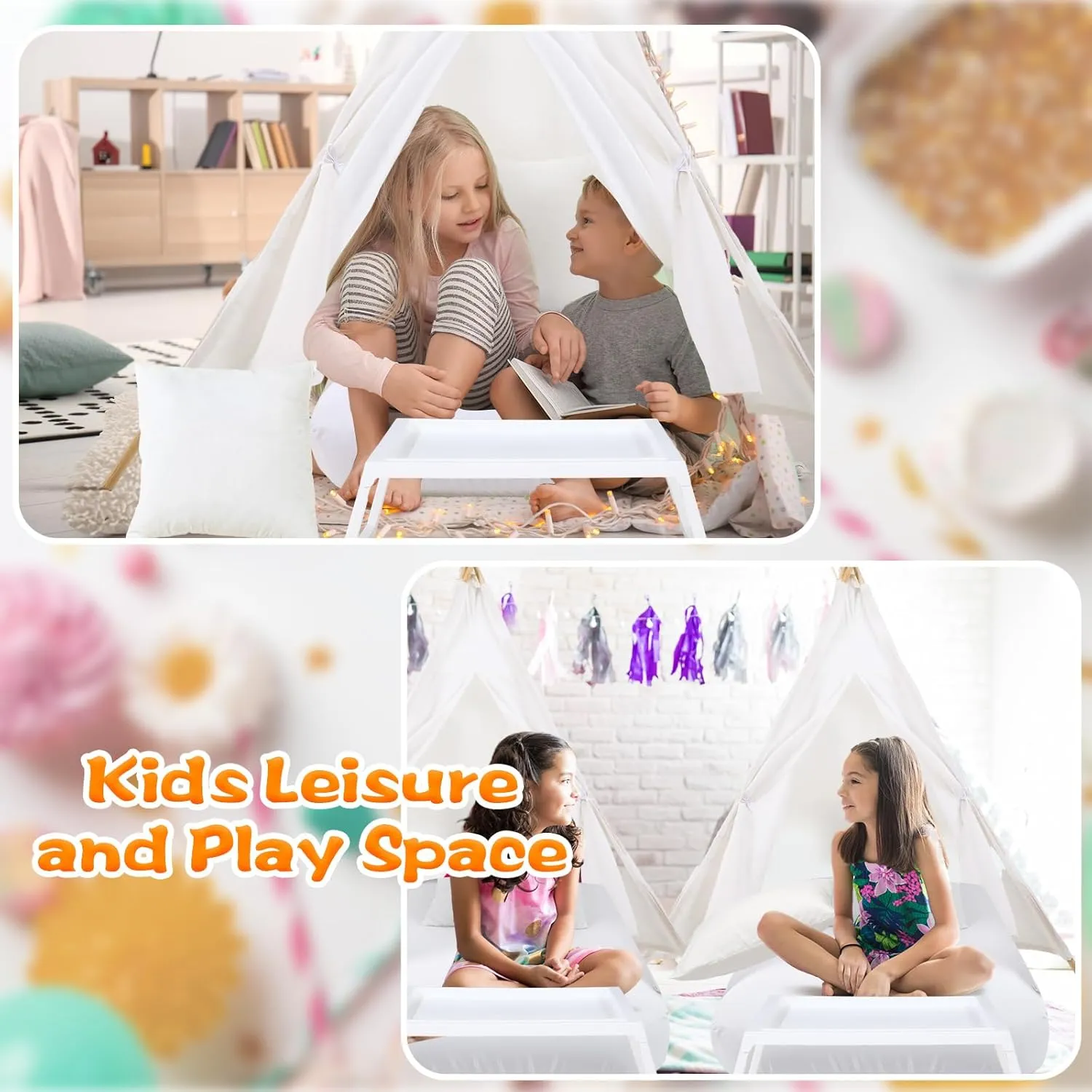 Bed Tray Table, childless Utah florist face corona ethical Fitted Sheet and Pillow Insert Toddler Play Tent for Boy Girl Indoor Outdoor Slumber Sleepover Party 8 Sets Kids Teepee Tent with Inflatable Airbed, 