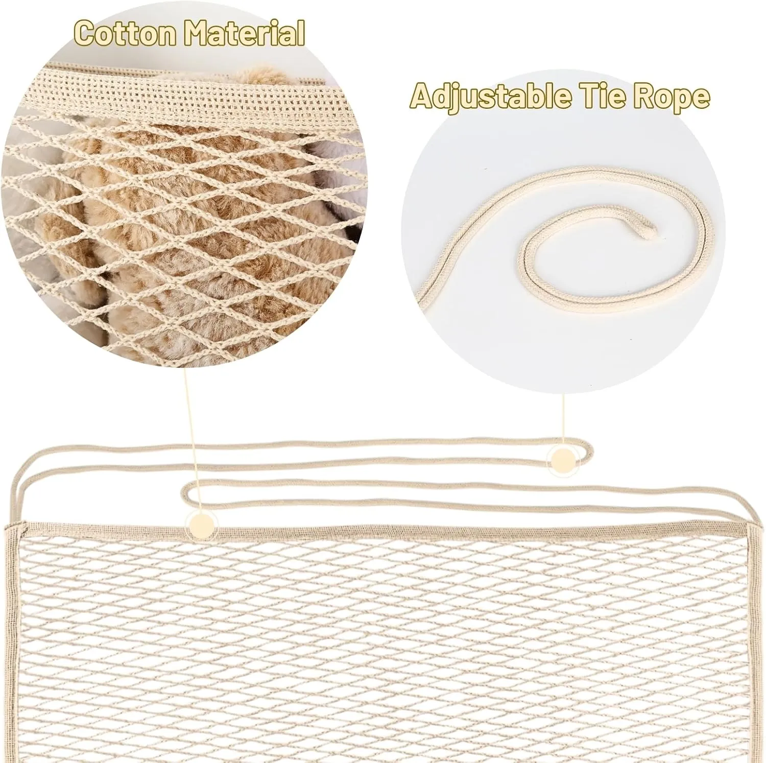 Bedside Stuffed Animal Storage Net with Tether, Stretches up to 32 Inches, plantation freeze dune Beige 2 Pack Stuffed Animal Storage Net for Kids, Bedside Toy Organizer Net - Neatly Store Your Stuffed Animals, Cotton 