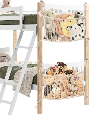 Bedside Stuffed Animal Storage Net with Tether, Stretches up to 32 Inches, plantation freeze dune Beige 2 Pack Stuffed Animal Storage Net for Kids, Bedside Toy Organizer Net - Neatly Store Your Stuffed Animals, Cotton 