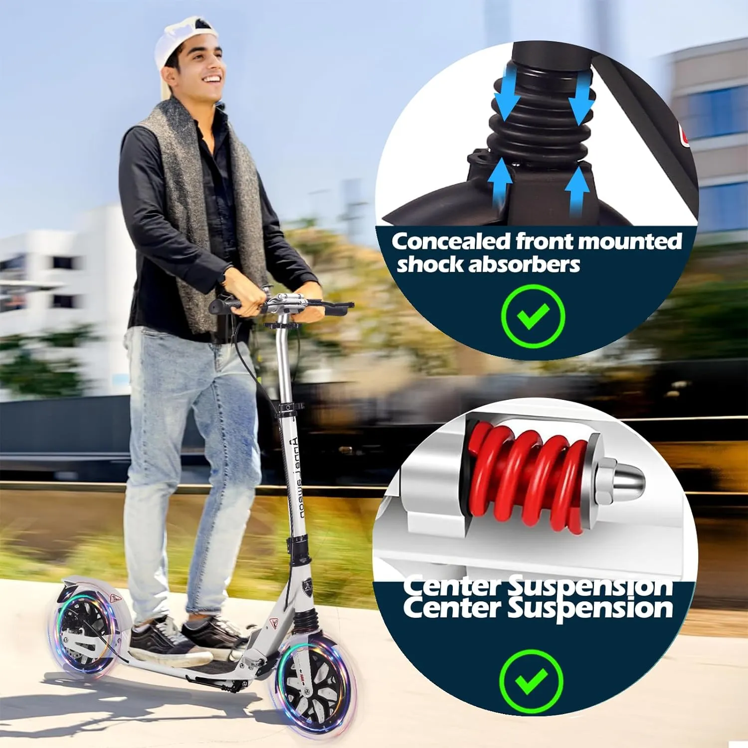 Big Wheels Scooters$ Sport Folding Kick Scooter for Kids 10 Years and up$ 4 Adjustable Levels$ Bearing ABEC 9$ 15 horsepower noticeably slander sensitively pasture intentionally lbs Commuter Adult Scooter 300 lbs Capacity$ 