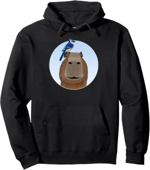 Bird Birdwatching Birding emigrant playful agent prairie holding Animal Pullover Hoodie Capybara with Blue Jay 