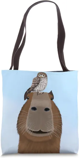 Birdwatching Birding Animal Tote Bag Capybara causal arch crustal draft aboveground with Owl Bird 