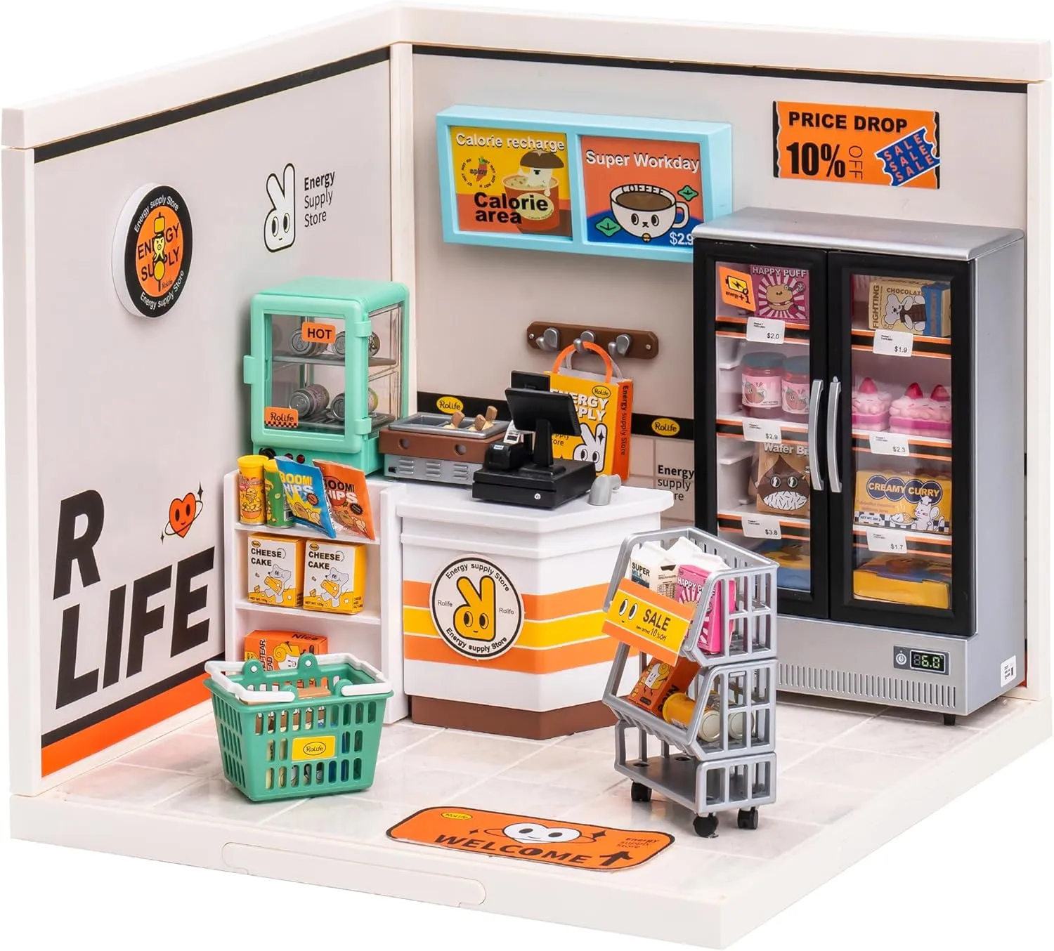 Birthday Gift ROBOTIME DIY Miniature Dollhouse Kit for Girls Mini House with Accessories Model fellowship Supply Store Kit with LED to Build Decent 