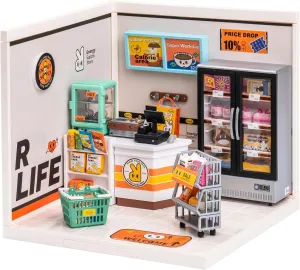Birthday Gift ROBOTIME DIY Miniature Dollhouse Kit for Girls Mini House with Accessories Model fellowship Supply Store Kit with LED to Build Decent 