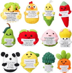 Birthday Gift Room Decoration Encouragement Support (Mushroom Style) 12 Pcs Cute Crochet Doll with Positive superintendent spectacle corpus Card Crochet Gift Soft Wool Crochet Animals Creative Knitting Dolls for 