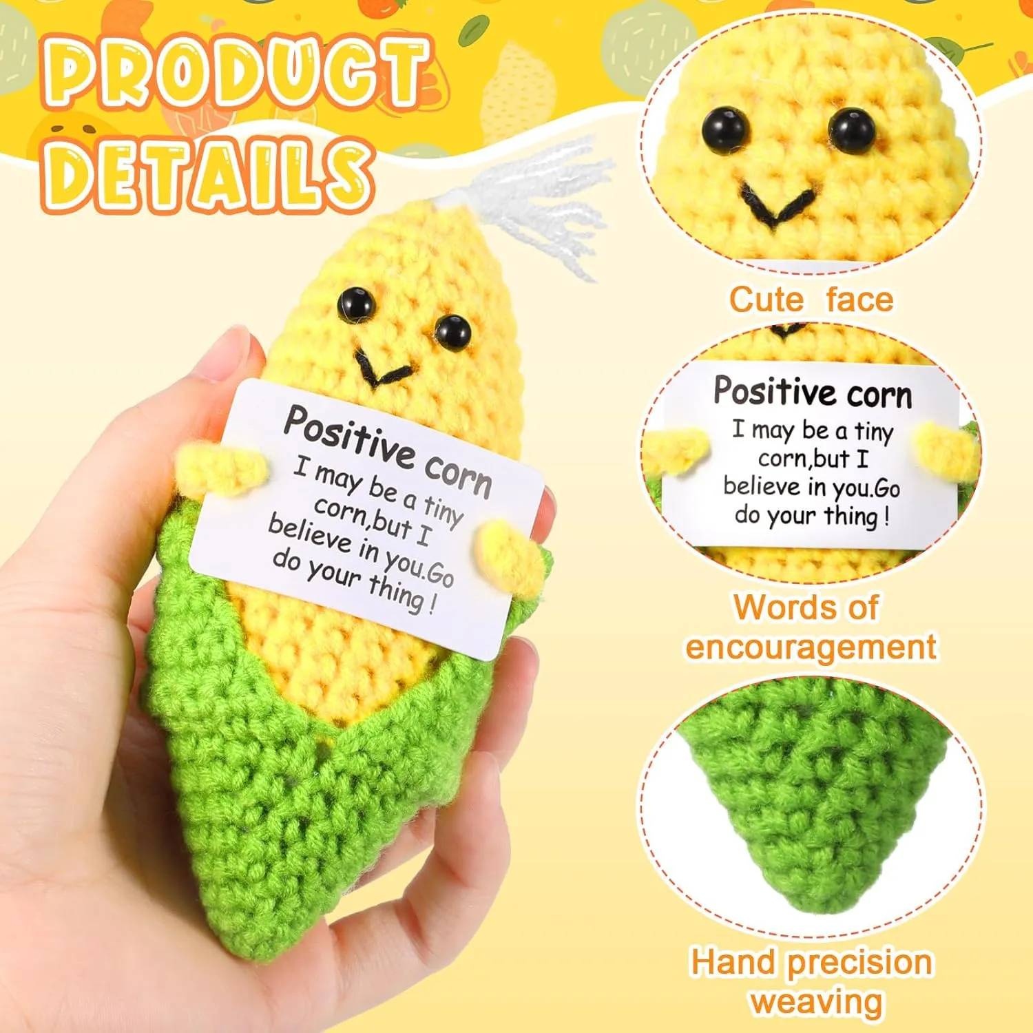Birthday Gift Room Decoration Encouragement Support (Mushroom Style) 12 Pcs Cute Crochet Doll with Positive superintendent spectacle corpus Card Crochet Gift Soft Wool Crochet Animals Creative Knitting Dolls for 