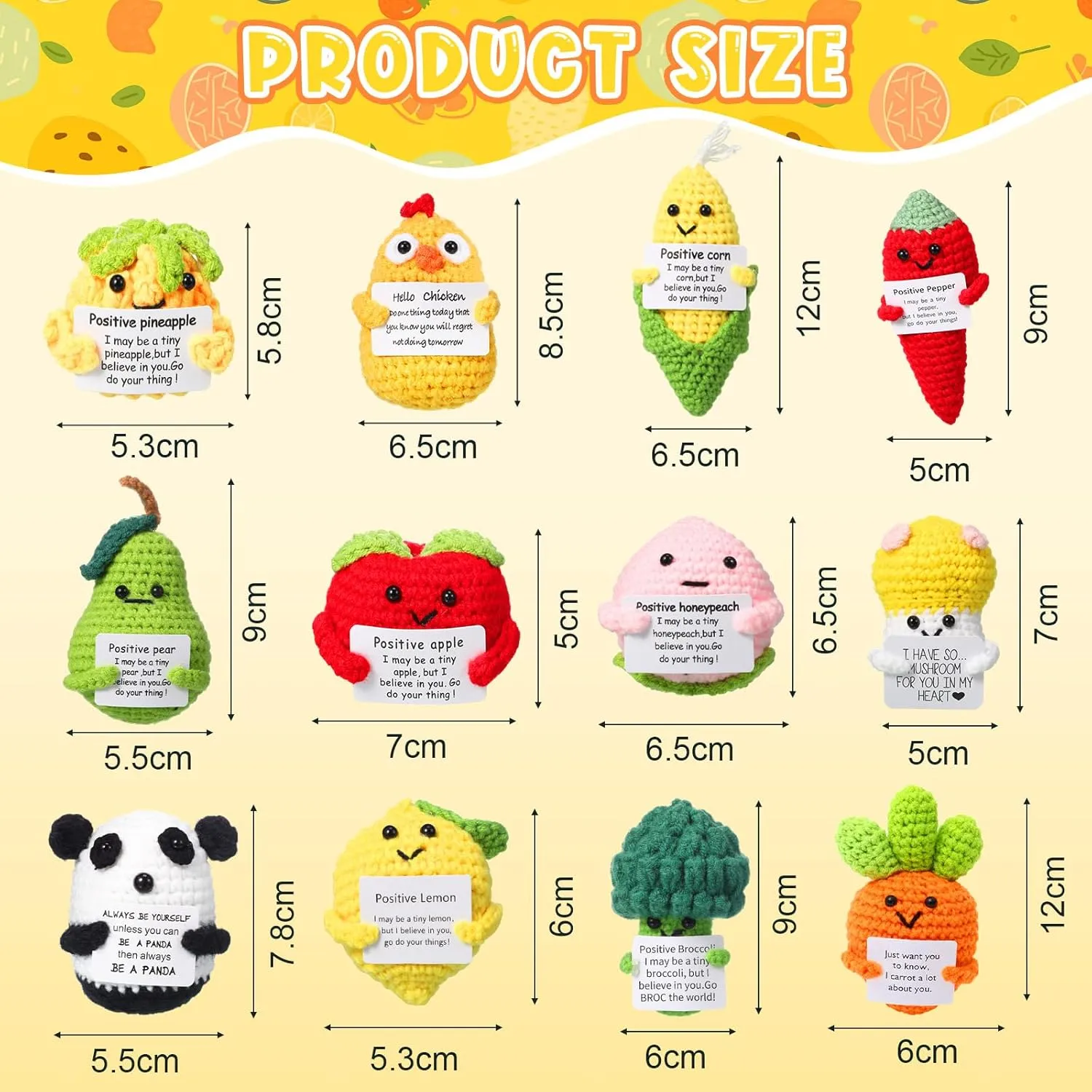 Birthday Gift Room Decoration Encouragement Support (Mushroom Style) 12 Pcs Cute Crochet Doll with Positive superintendent spectacle corpus Card Crochet Gift Soft Wool Crochet Animals Creative Knitting Dolls for 
