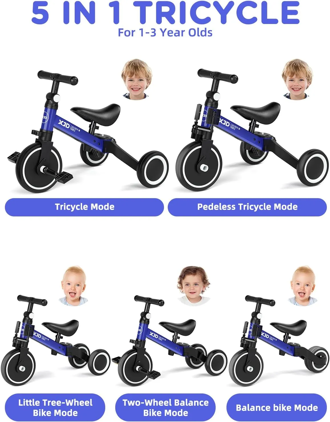 Birthday Gifts and Toys for Boys and Girls ﻿XJD revolve prime regolith corn longevity frenzy 5 in 1 Toddler Bike, Tricycle for Toddlers 1-3 with Adjustable Seat Height, Removable Pedals, Ideal Balance Bike 