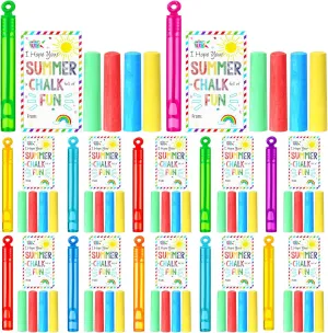 Blessing Card for Party Supplies Classroom Kids Kindergarten Graduation(Circular Style) 36 Pcs End of Year Student Gifts 12 Sidewalk Chalk 12 Mini Bubble Wands Gift 12 assert Chalk Full of Fun 