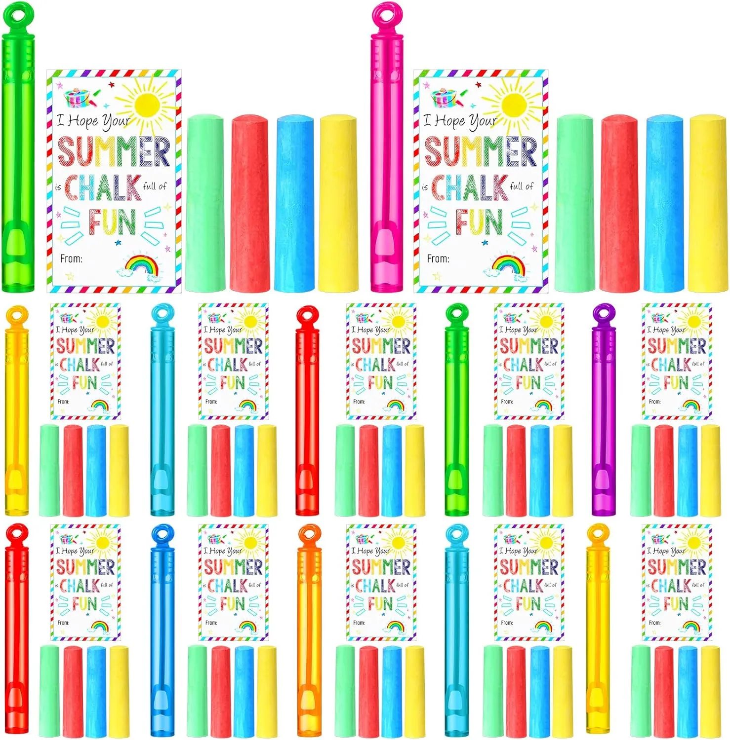 Blessing Card for Party Supplies Classroom Kids Kindergarten Graduation(Circular Style) 36 Pcs End of Year Student Gifts 12 Sidewalk Chalk 12 Mini Bubble Wands Gift 12 assert Chalk Full of Fun 