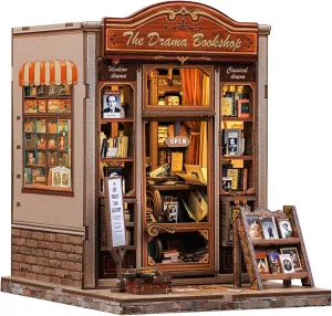 Book Nook Kit - DIY Miniature House Dollhouse Kit for Adults pork and Teens, Booknook Tiny House Bookshelf Decor 3D Wooden Puzzle, Gifts for Family Friends (Drama Bookshop) CUTEBEE 