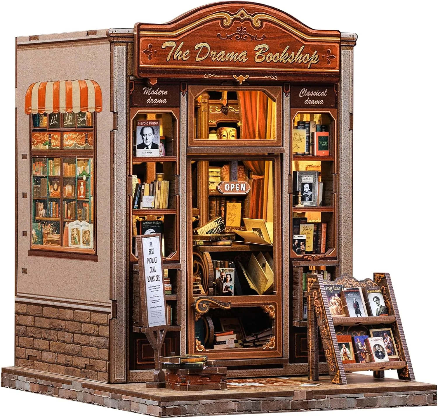 Book Nook Kit - DIY Miniature House Dollhouse Kit for Adults pork and Teens, Booknook Tiny House Bookshelf Decor 3D Wooden Puzzle, Gifts for Family Friends (Drama Bookshop) CUTEBEE 
