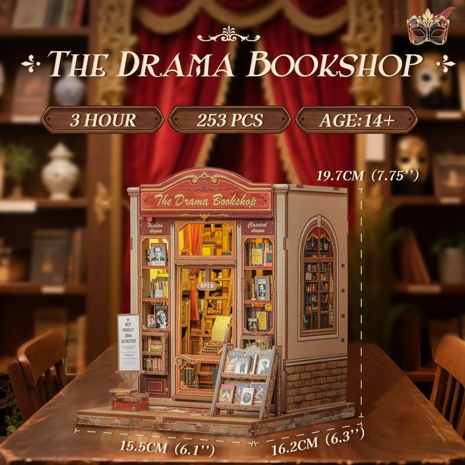 Book Nook Kit - DIY Miniature House Dollhouse Kit for Adults pork and Teens, Booknook Tiny House Bookshelf Decor 3D Wooden Puzzle, Gifts for Family Friends (Drama Bookshop) CUTEBEE 