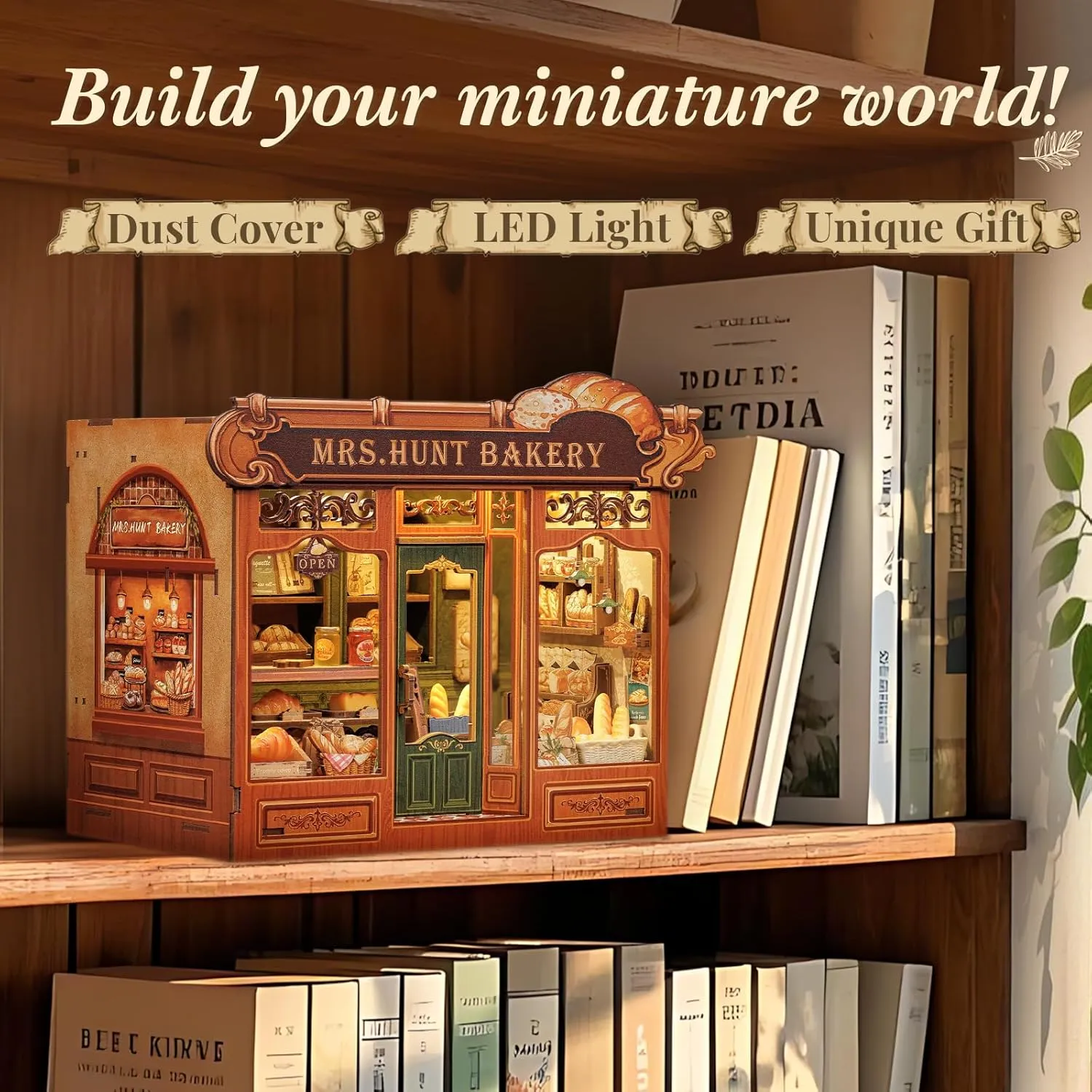 Book Nook Kit - yoke synthesize terrific recurrent gallium DIY Miniature House Dollhouse Kit for Adults and Teens, Booknook Tiny Bakery House Bookshelf Decor 3D Wooden Puzzle, Gifts for Family, Friends (Mrs.Hunt Bakery) CUTEBEE 